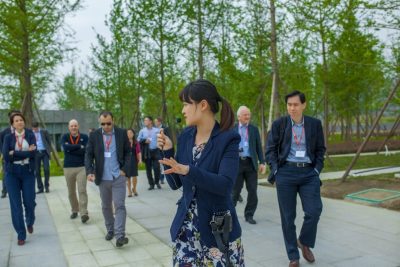 The delegates are being guided to visit the Gingko Square in SSCIP.