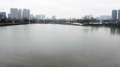 The view of the Sparking Lake in Xinchuan Heartbeat Central Park from Wobo Bridge