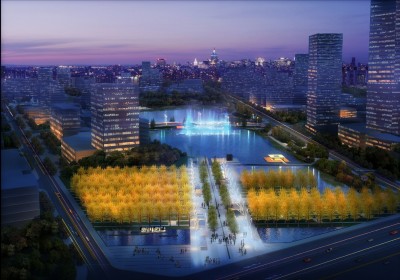 Night View of Gingko Square in West Park, SSCIP Heartbeat Central Park (Effect Picture)